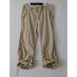 American Eagle Vintage Y2K Cargo Parachute Pants Khaki Tan Drawstring  Sz 12